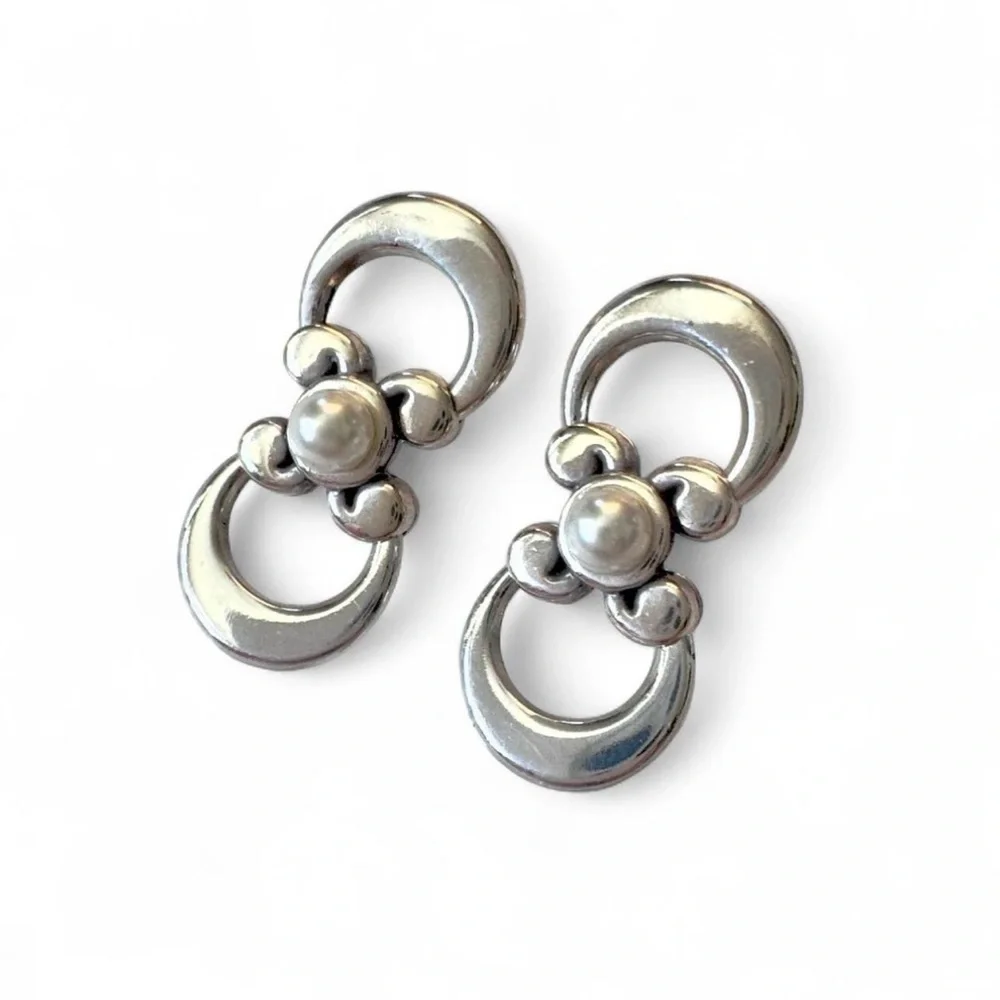 Brighton Taos Pearl Cross Post Drop Earrings